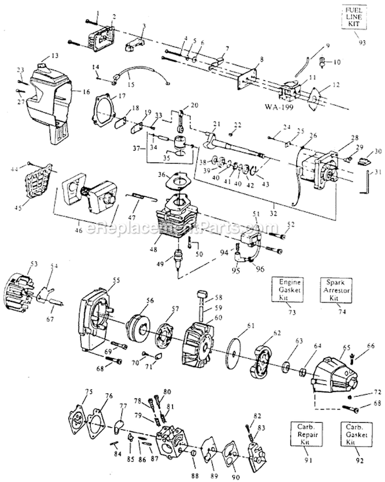 Page B Diagram and Parts List for XT-85  Weed Eater Trimmer